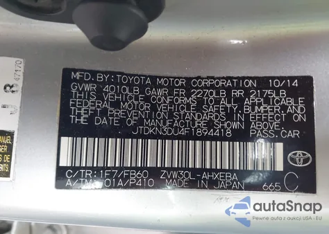 2015 Toyota Prius Two из США, поврежденный, VIN JTDKN3DU4F1894418